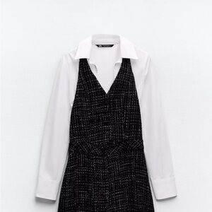 Chic Black and White Tweed Dress with Shirt